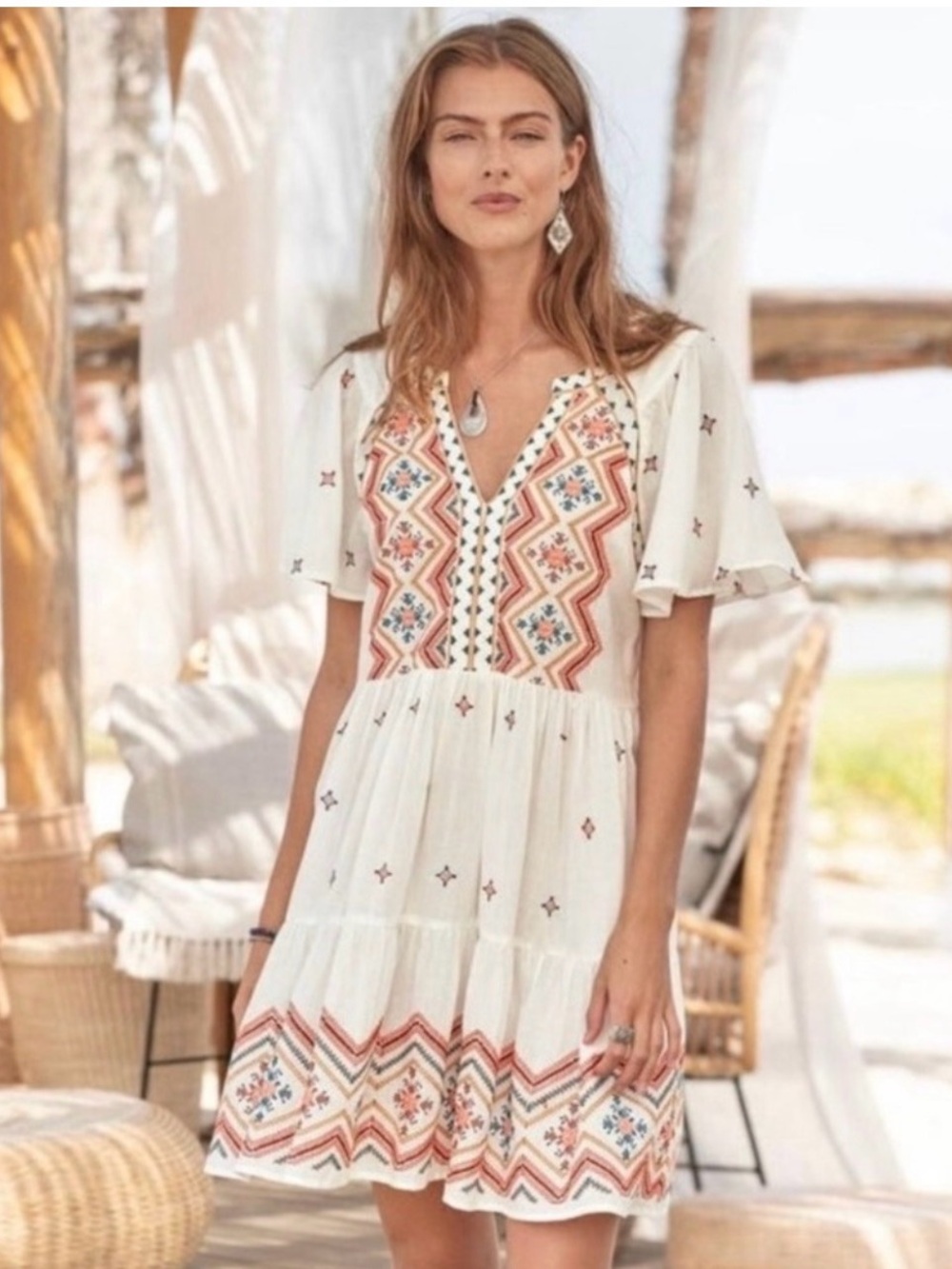 SUNDANCE Chariya Bohemian Embroidered White 
Sundress/Beach Cover Up